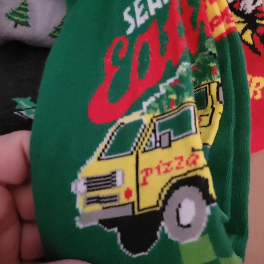 6 Pairs Mens NEW Christmas Socks Jingle Juice, Pizza Mens Stocking Stuffer A36‎